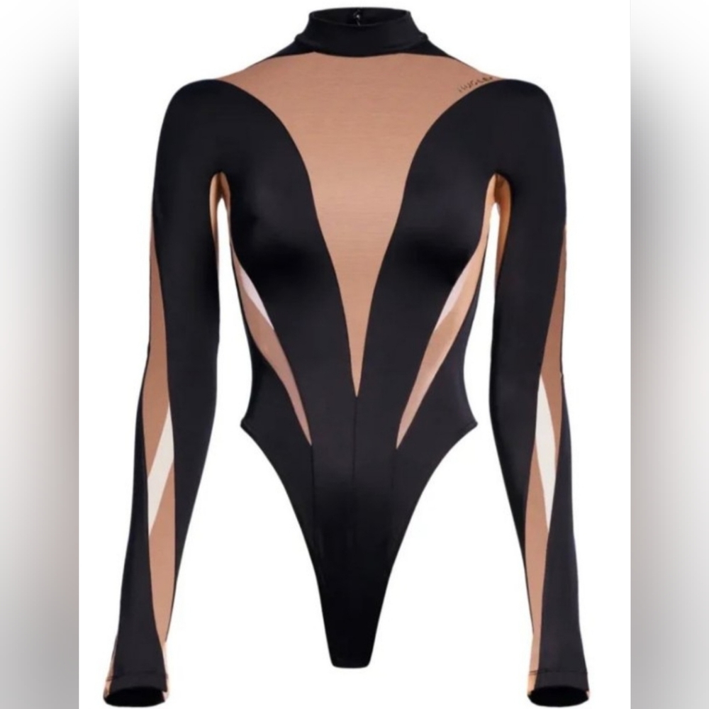HM X Mugler Mesh-paneled Bodysuit, sz XS NWT
